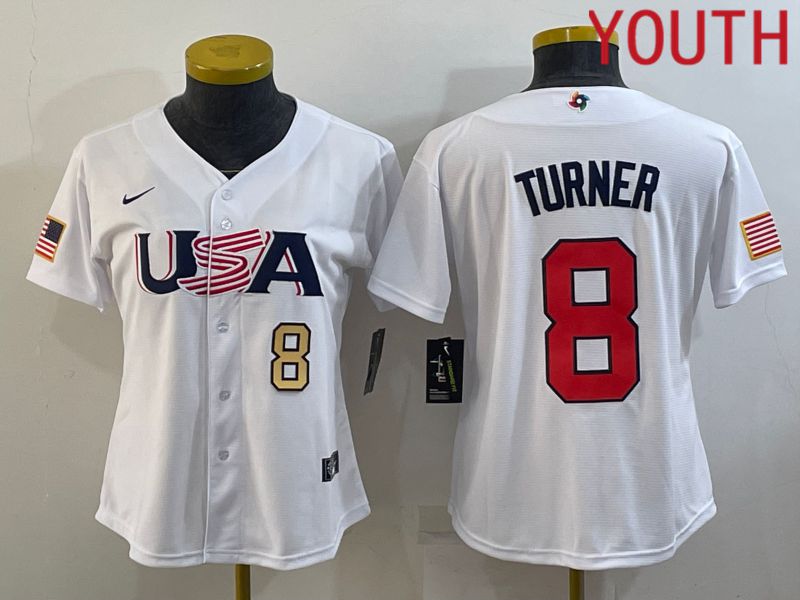 Youth 2023 World Cub USA #8 Turner White MLB Jersey4